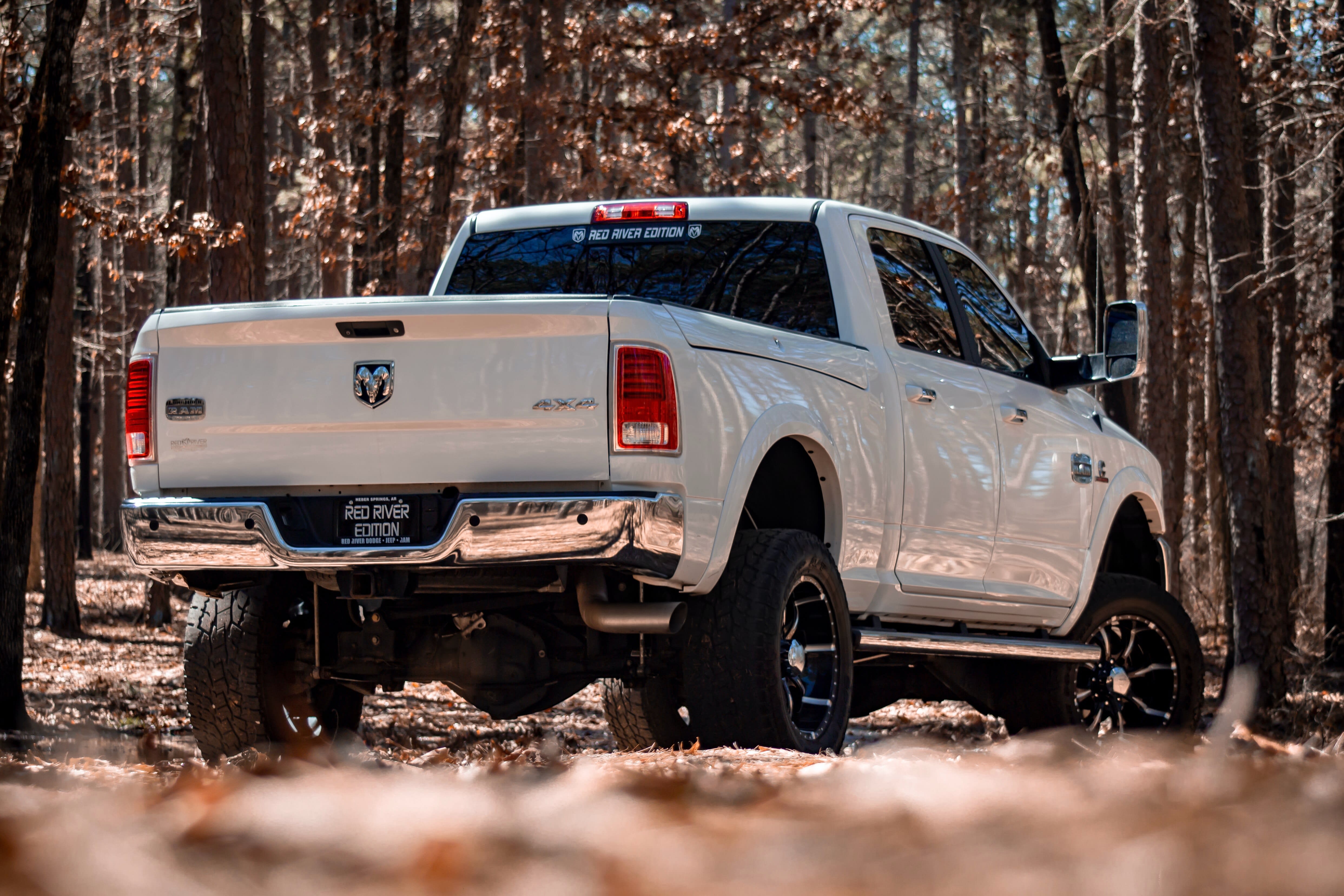 Negative offset wheels on a white truck