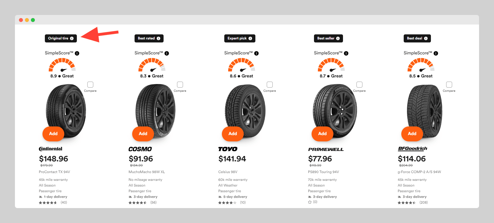 Original Tire Badging for OEM tires on SimpleTire.com