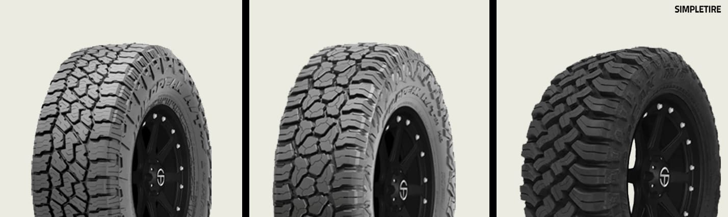 All-terrain vs. Rugged terrain vs. Mud terrain tires