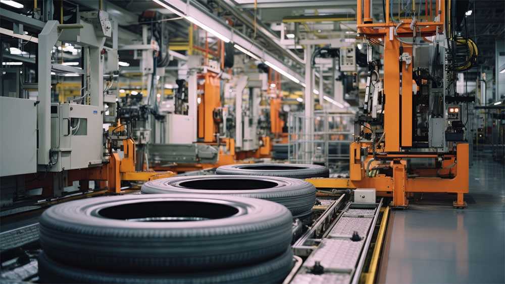 Tires on an assembly line