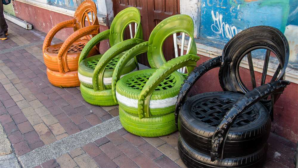 Recycled tires as chairs