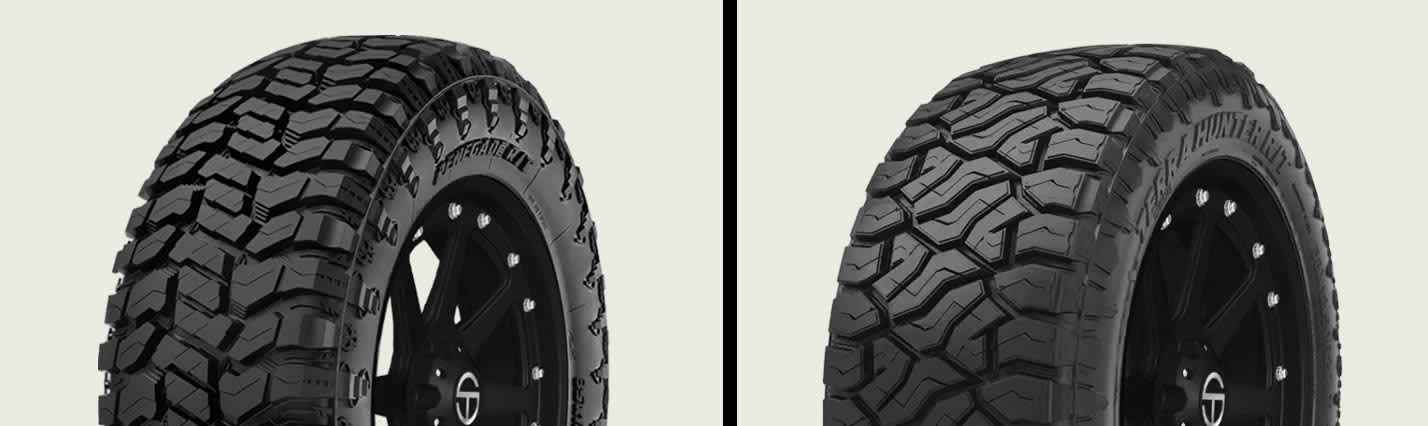 Radar Renegade R/T vs Venom Power Terra Hunter R/T tires side by side
