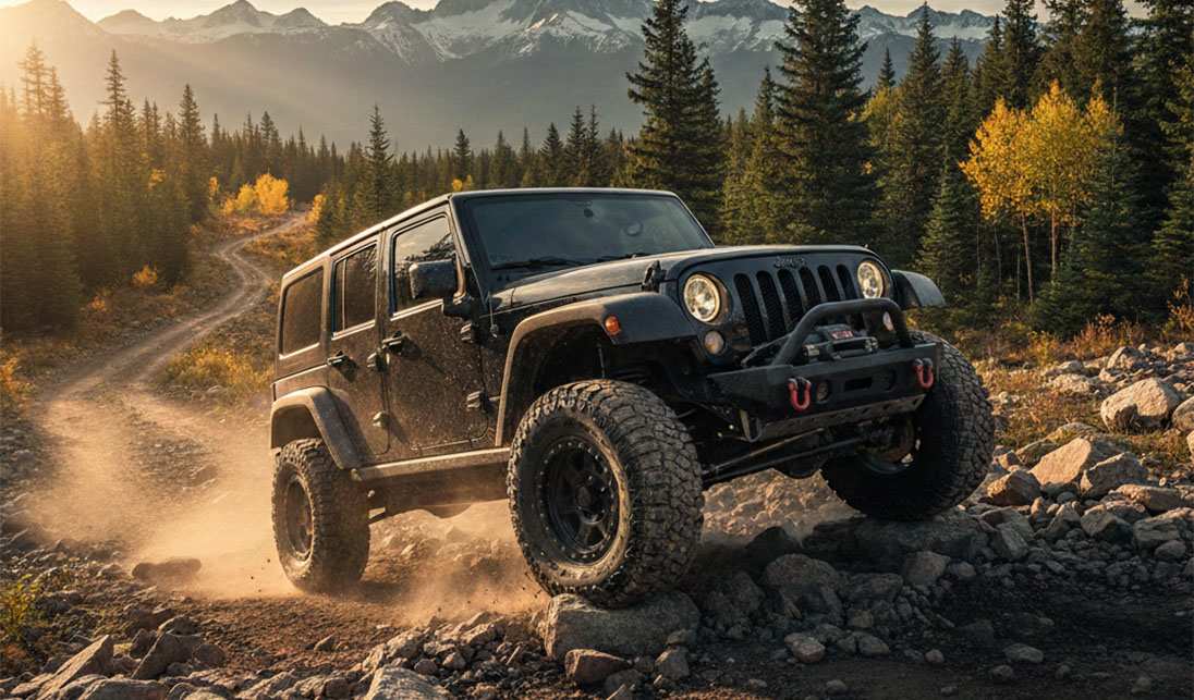 All terrain tires on a Jeep Wrangler