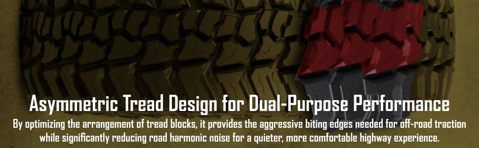 Mickey Thompson Baja Boss M/T tires Asymmetrical tread design for dual-purpose performance