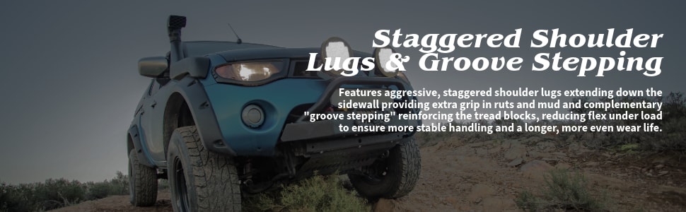 Bridgestone Dueler A/T Revo 3 tires Staggered Shoulder lugs and Groove Stepping