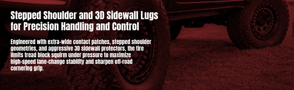 Venom Power Terra Hunter X/T tires Stepped Shoulder and 3D Sidewall Lugs for Precision Handling and Control