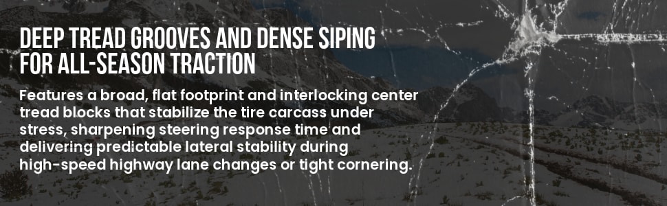 Cosmo El Tigre AT tires Deep tread grooves and dense siping for all-season traction