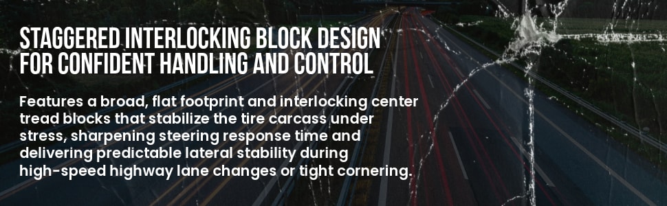 Cosmo El Tigre AT tires Staggered interlocking block design for confident handling and control