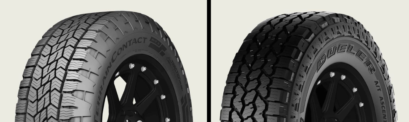 Continental TerrainContact A/T 2 vs Bridgestone Dueler A/T Ascent tires side-by-side