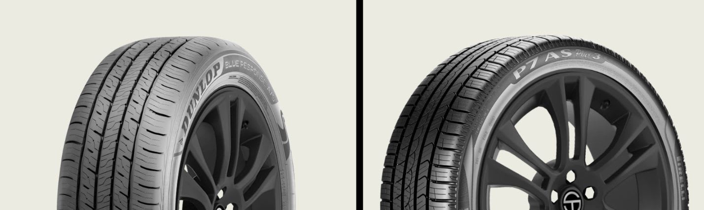 Dunlop Blue Response A/S vs Pirelli P7 AS Plus 3 tires side-by-side