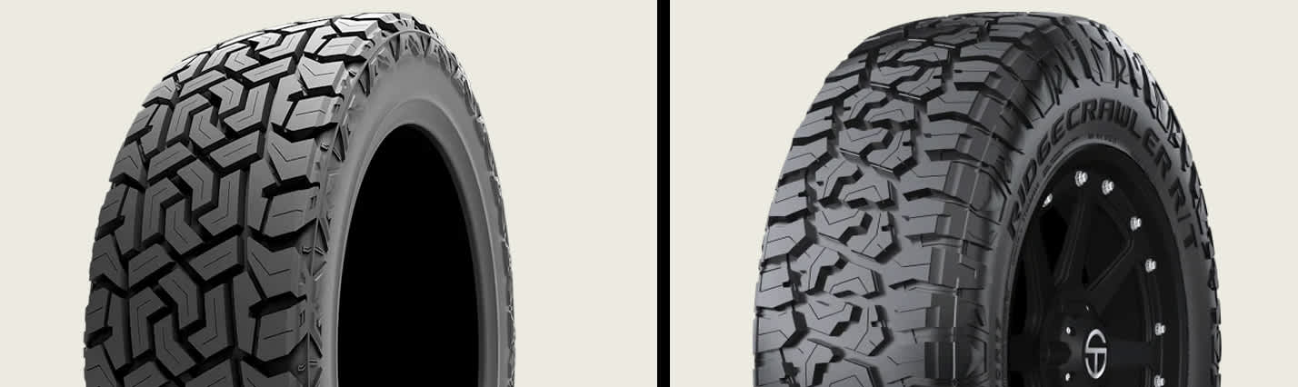 Gripmax MaxGrip X/T vs BlackHawk Ridgecrawler R/T tires side-by-side