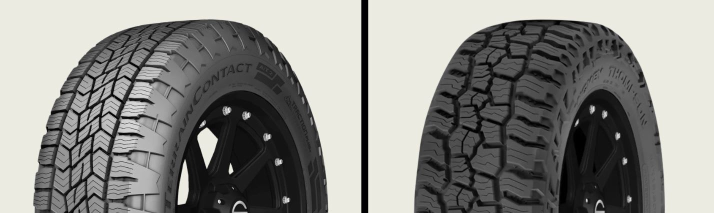 Continental TerrainContact A/T2 vs Mickey Thompson Baja Boss A/T tires side-by-side