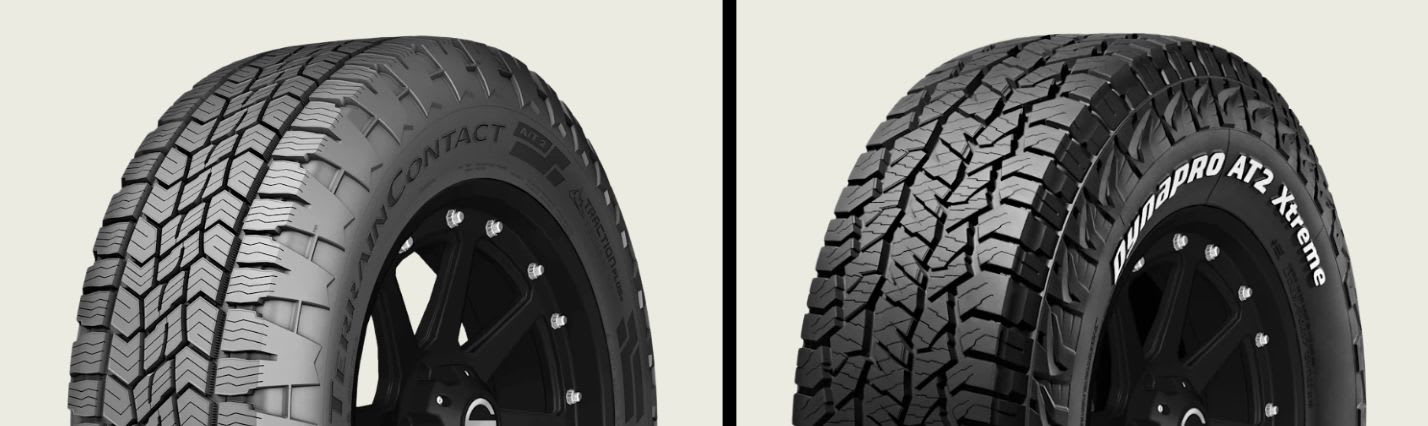Continental TerrainContact A/T2 vs Hankook Dynapro AT2 Xtreme (RF12) tires side-by-side