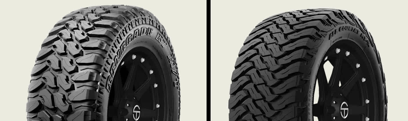 Radar Renegade R7 M/T vs Ironman All Country M/T-X tires side-by-side