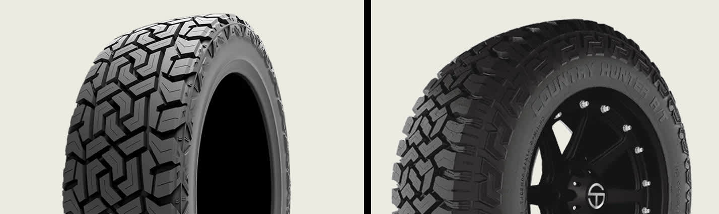 Gripmax MaxGrip X/T vs Fury Country Hunter R/T tires side-by-side