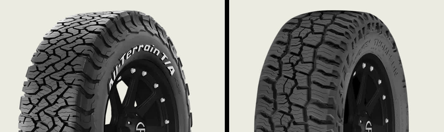 BFGoodrich All-Terrain T/A KO3 vs Mickey Thompson Baja Boss A/T tires side-by-side